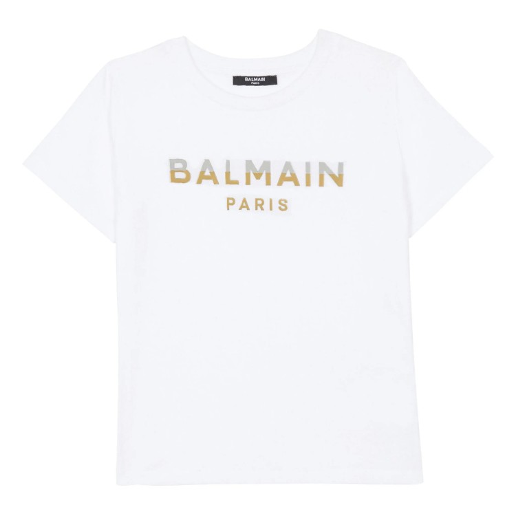 BALMAIN T-shirt  bianca con applicazione oro bambino