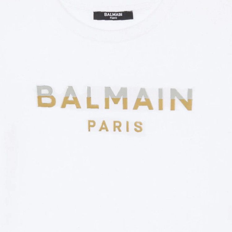 BALMAIN T-shirt  bianca con applicazione oro bambino