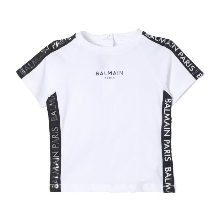 BALMAIN T-shirt  bianca con applicazione nera neonato