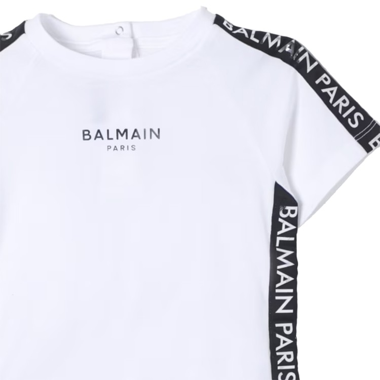 BALMAIN T-shirt  bianca con applicazione nera neonato