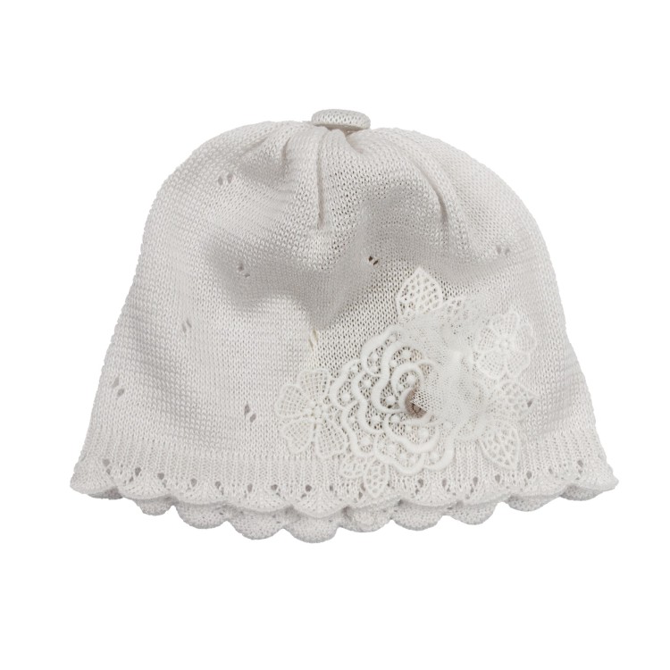 MARLU' Cappellino in filo  bianco per neonata