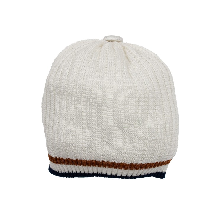 MARLU' Cappellino in filo  bianco  blu cammello per neonato