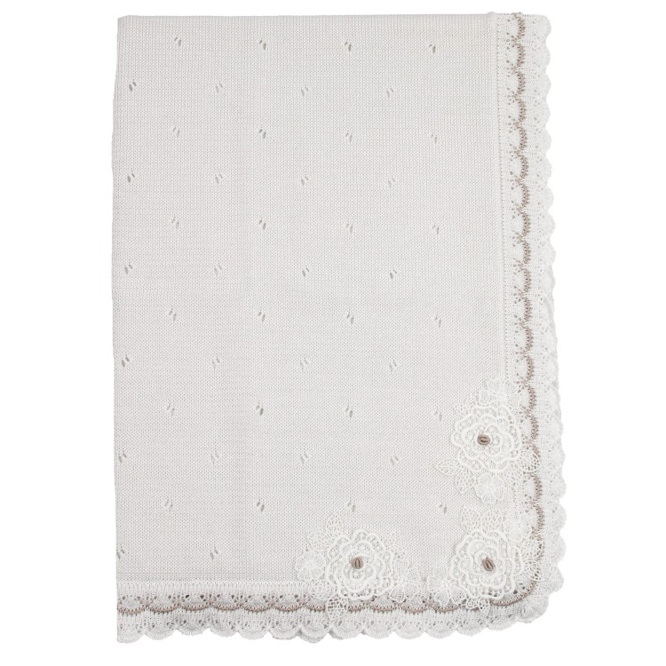 MARLU' Coperta per carrozzina cotone 100%  bianco noce neonata