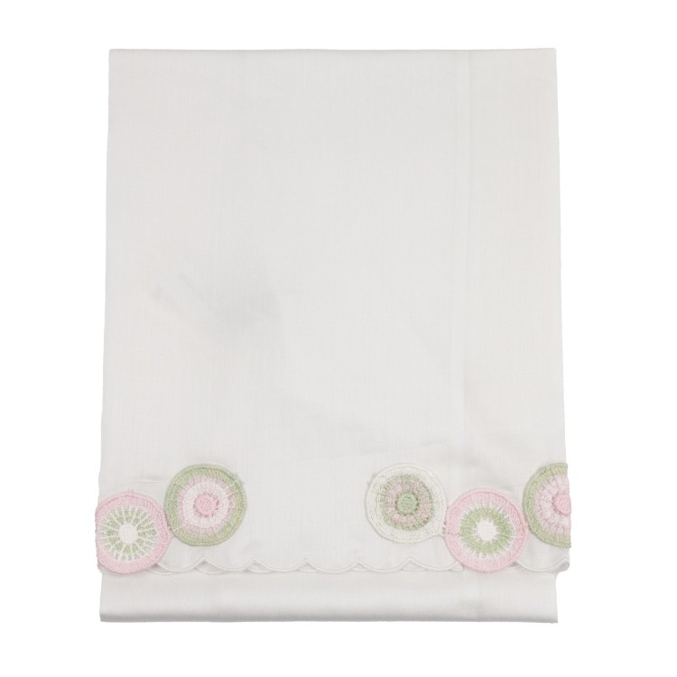 MARLU' Set lenzuola 3 pezzi da carrozzina bianco rosa verde neonata