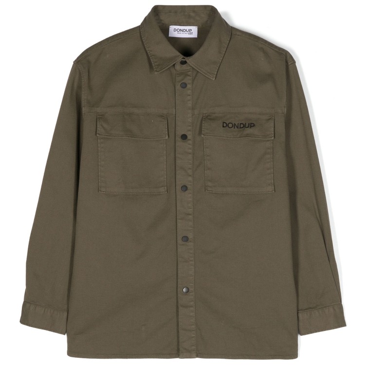 DONDUP Camicia con tasconi in cotone verde bambino