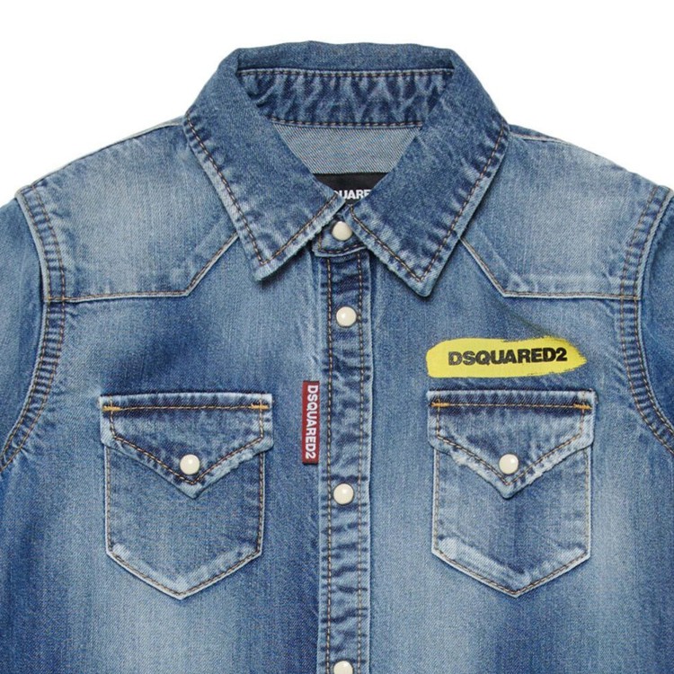 DSQUARED Camicia in denim blu bambino