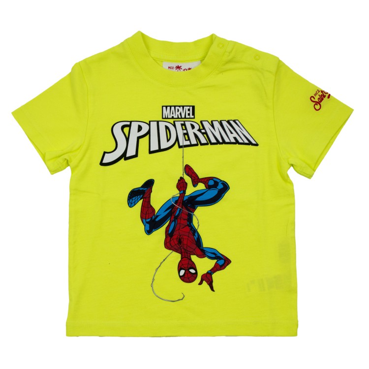 SAINT BARTH T-shirt giallo fluo stampa spider man da bambino