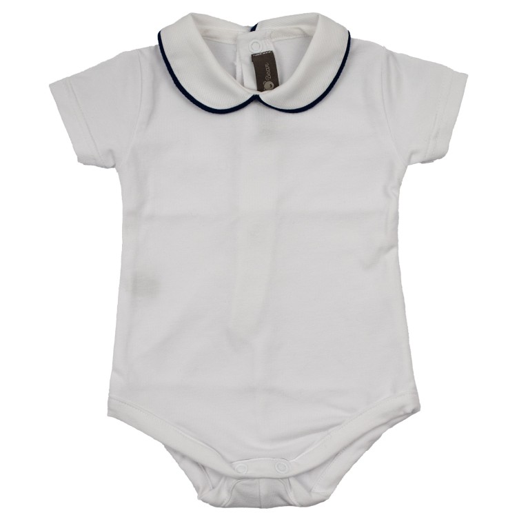 LITTLE BEAR Body  cotone manica corta colletto tondo bianco e blu neonato