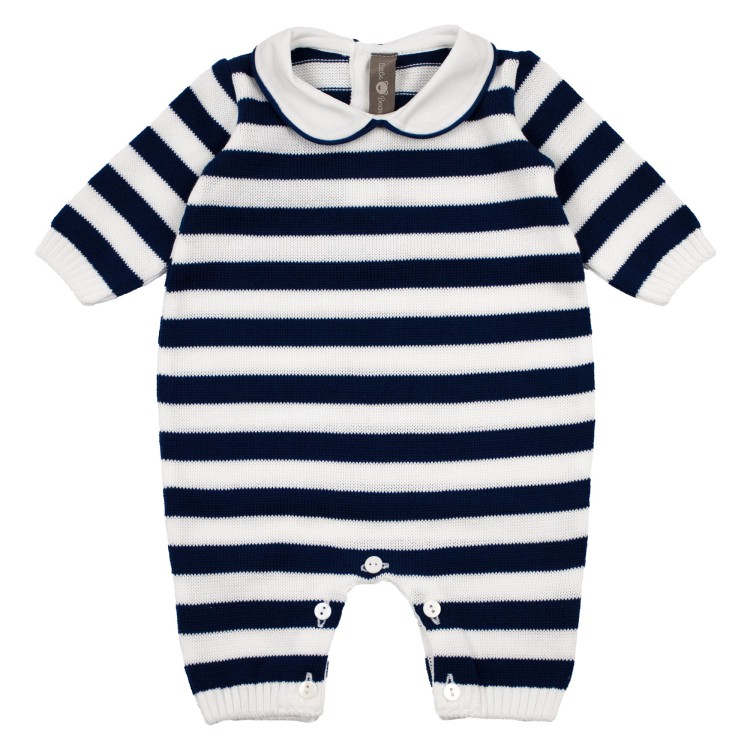 LITTLE BEAR Tutina in filo di cotone a righe bianco blu neonato