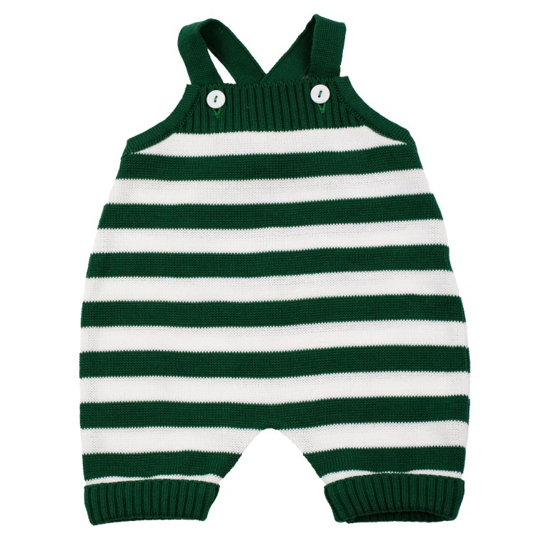 LITTLE BEAR Salopette in cotone rigato bianco verde per neonato