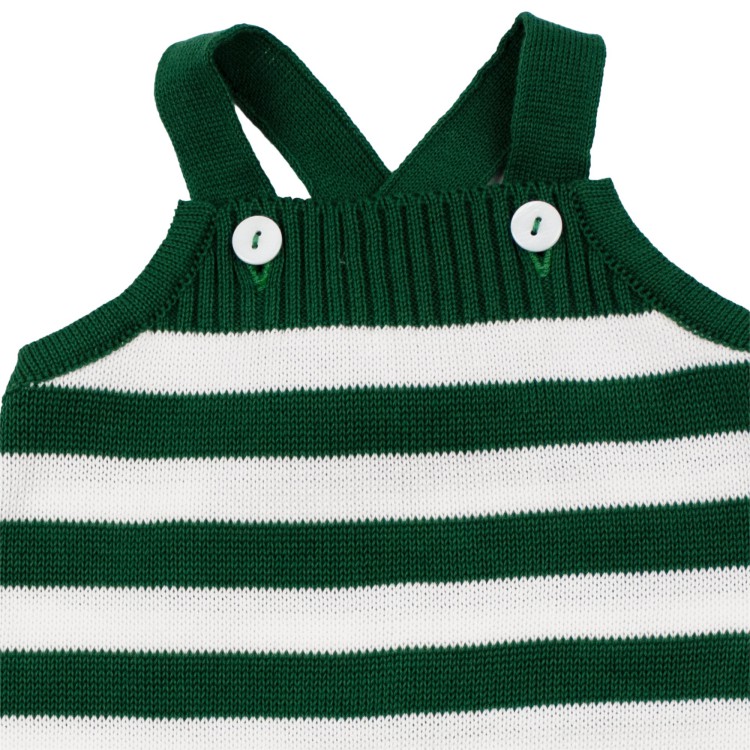 LITTLE BEAR Salopette in cotone rigato bianco verde per neonato