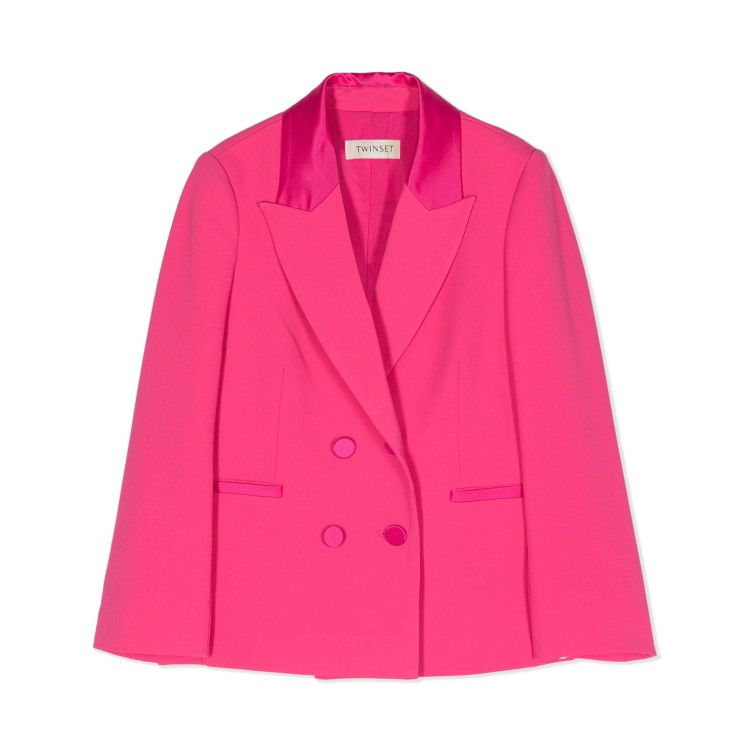 TWIN-SET Giacca blazer in crêpe con revers fuxia bambina