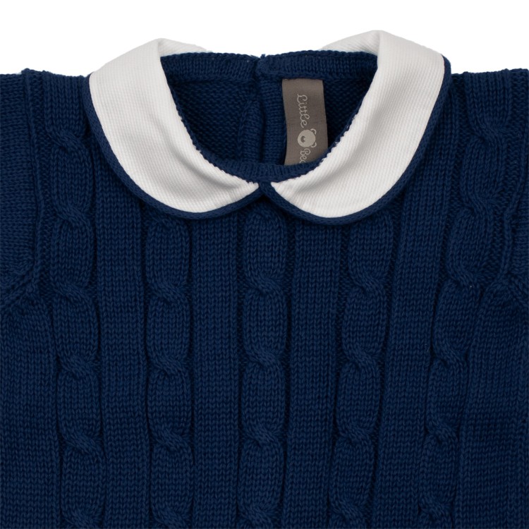 LITTLE BEAR Maglia maglia in filo cotone intrecciata blu neonato