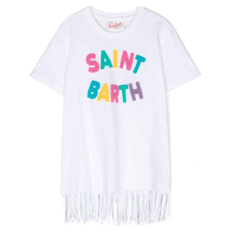 SAINT BARTH Abito in cotone jersey con manica corta bianco bambina