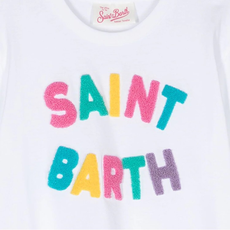 SAINT BARTH Abito in cotone jersey con manica corta bianco bambina