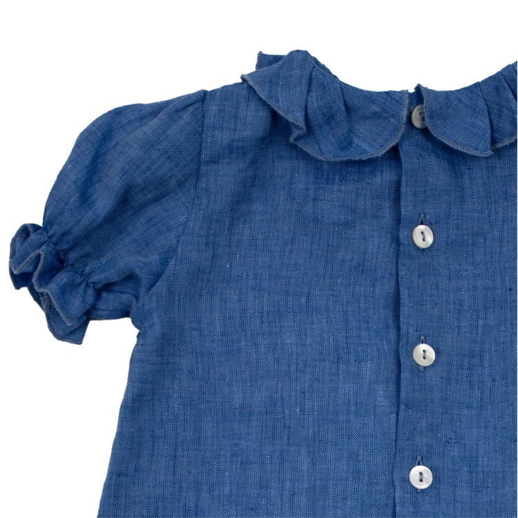 LITTLE BEAR Camicia in lino con rouches azzurra neonata