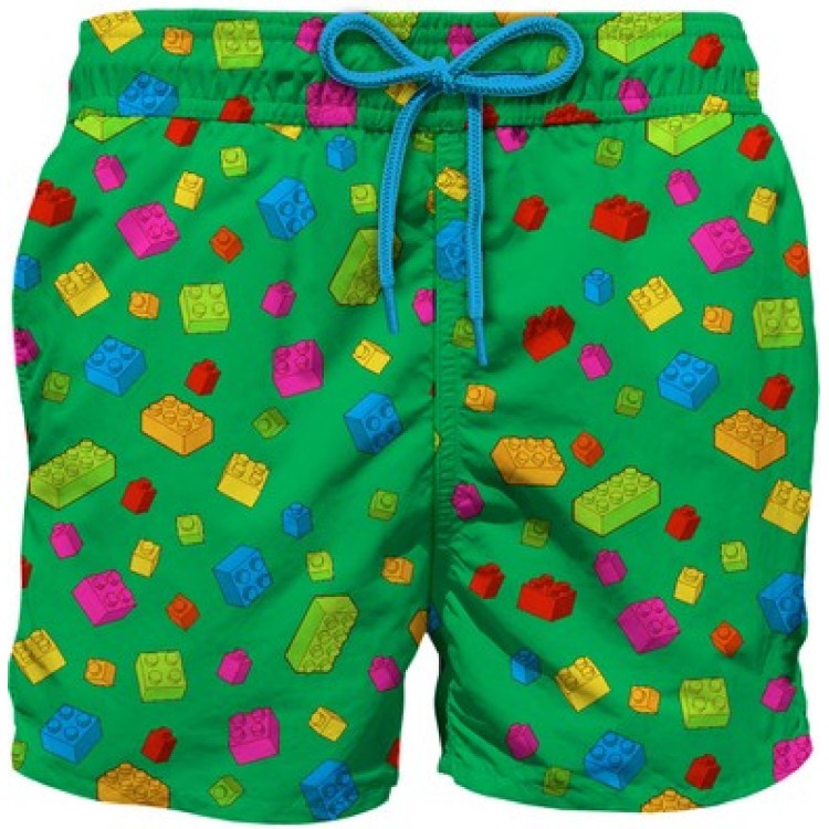 SAINT BARTH Costume da bagno da bambino leggero verde stampa mattoncini