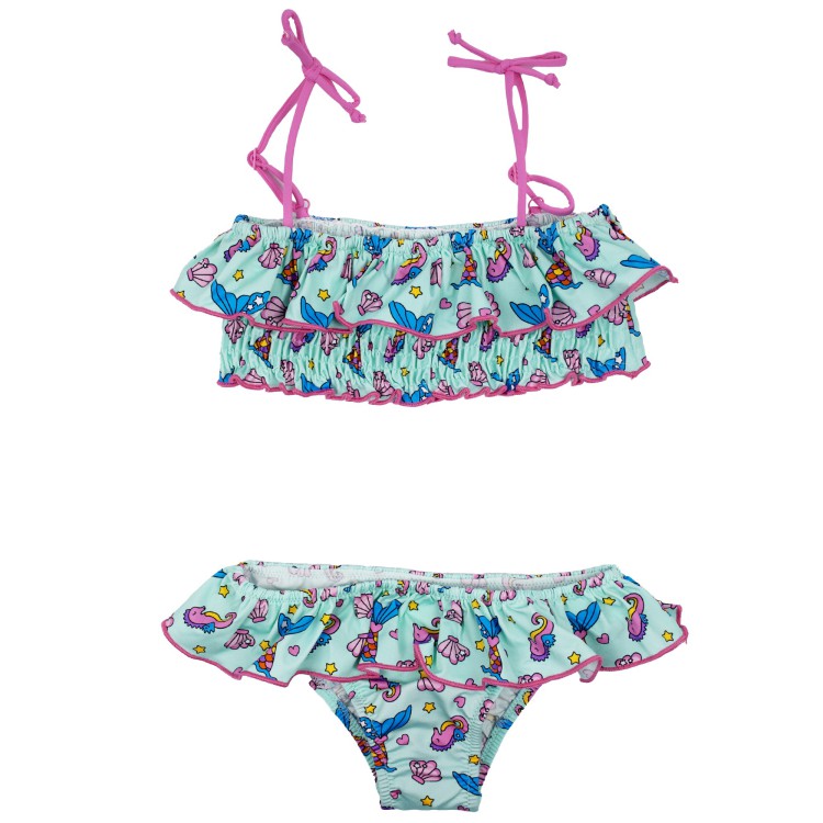 SAINT BARTH Bikini a fascia da bambina verde rosa