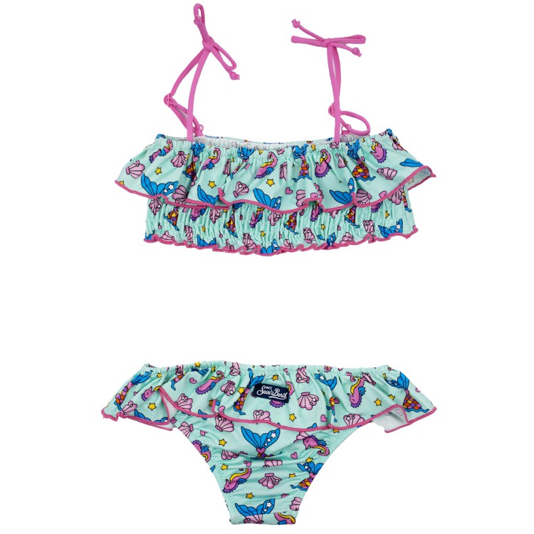 SAINT BARTH Bikini a fascia da bambina verde rosa