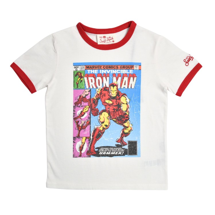 SAINT BARTH T-shirt bianca con stampa  iron man bambino