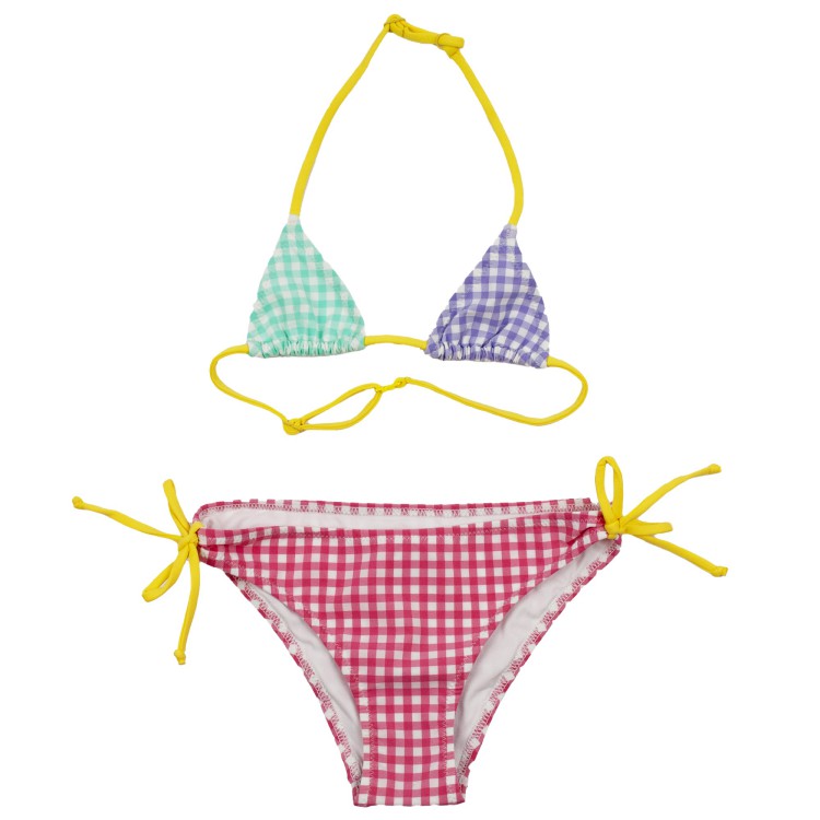 SAINT BARTH Bikini da bambina a triangolo con stampa vichy rosa