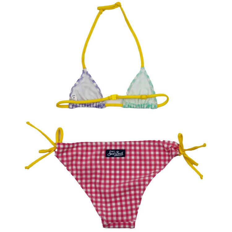 SAINT BARTH Bikini da bambina a triangolo con stampa vichy rosa