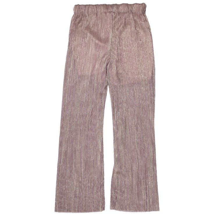 VICOLO Pantaloni tutto elastico rosa laminato argento per bambina