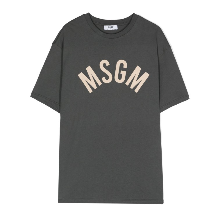 MSGM T-shirt cotone  con stampa logo color piombo per bambino