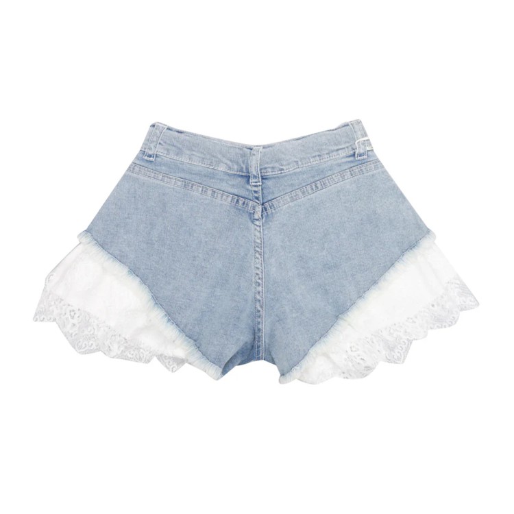 TWIN-SET Shorts Twinset in denim con pizzo applicato per bambina