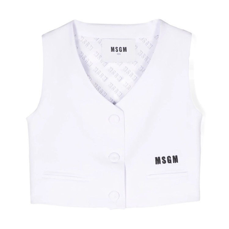 MSGM Gilet crop con stampa logo bianco bambina