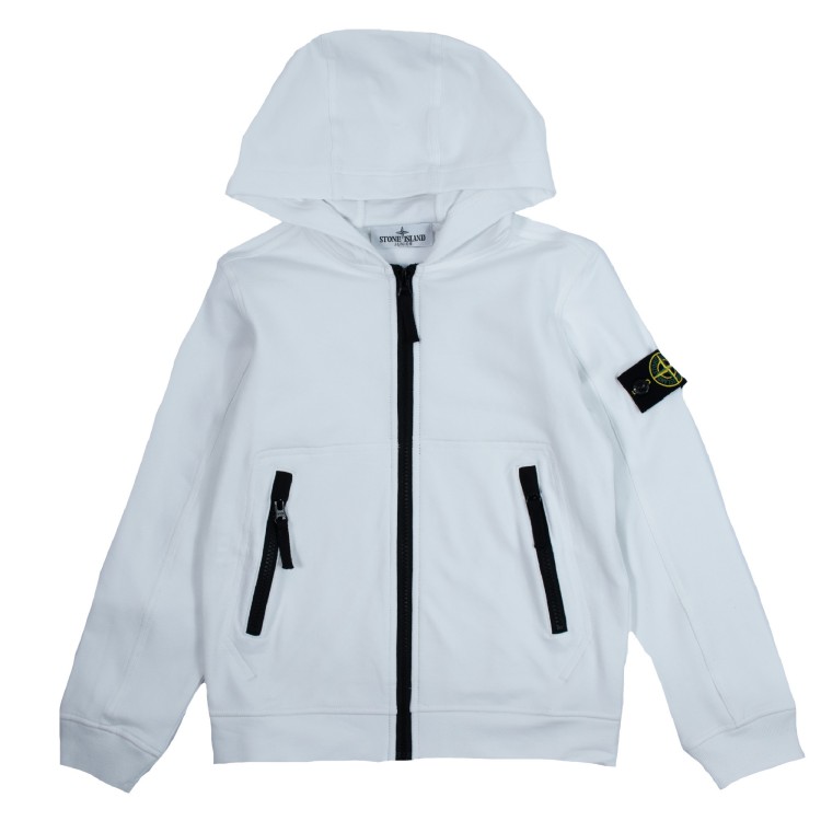 STONE ISLAND Felpa full zip cappuccio bianco bambino