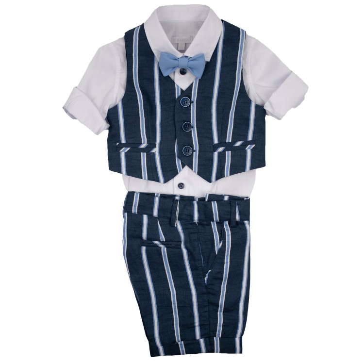 BABY A  Completo elegante blu a righe per cerimonia neonato