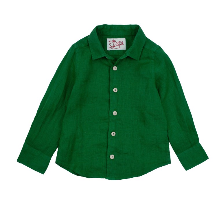 SAINT BARTH  Camicia in lino verde per bambino