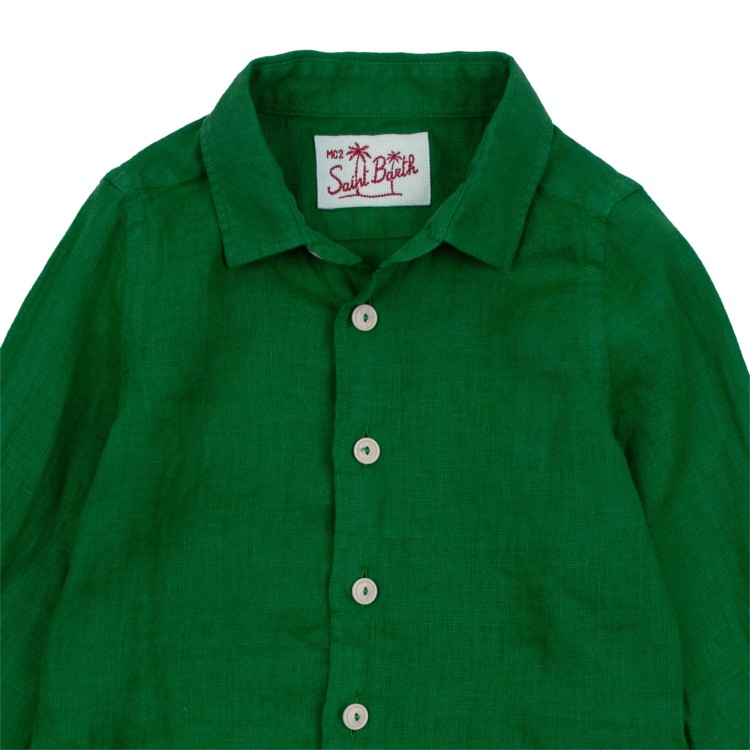 SAINT BARTH  Camicia in lino verde per bambino