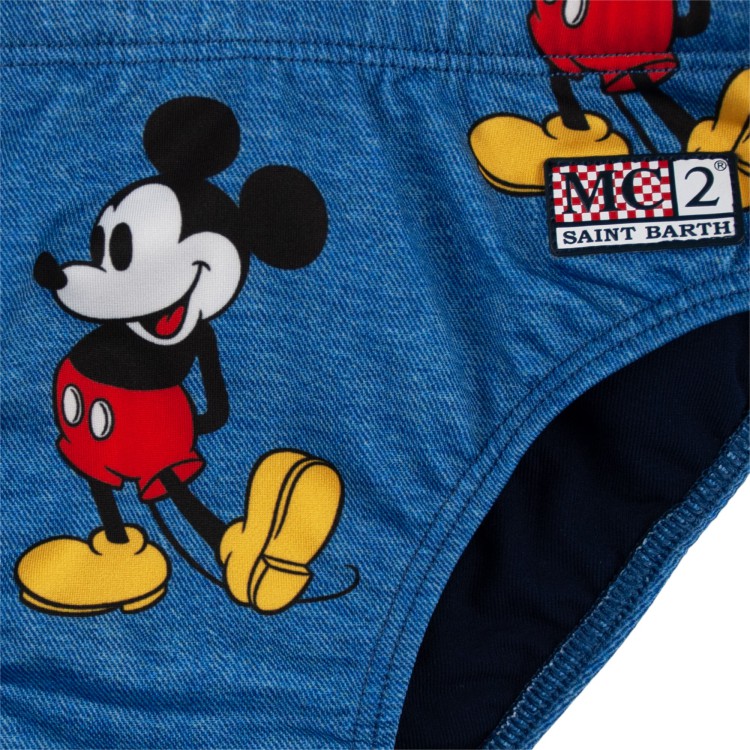 SAINT BARTH Slip in licra  bluette con stampa Mickey bambino