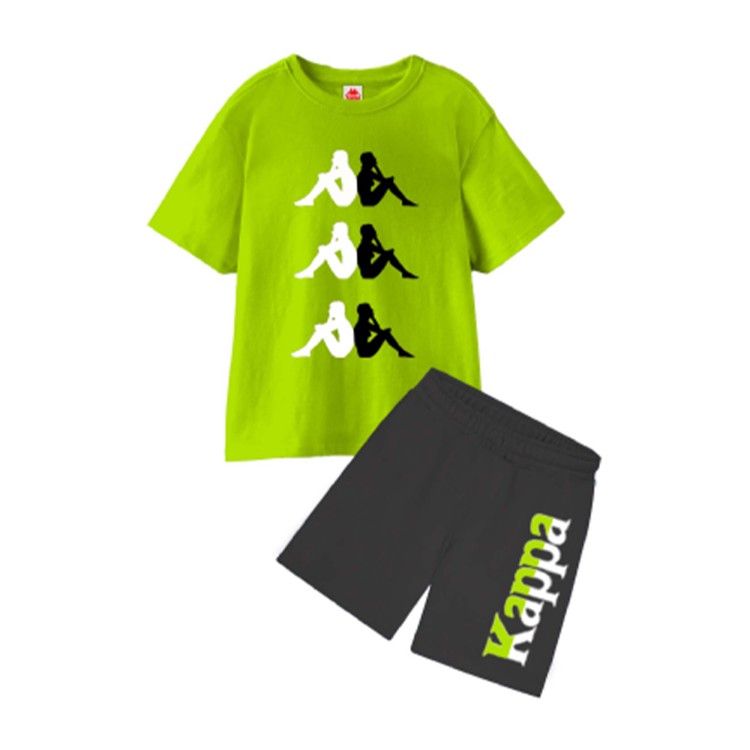 KAPPA Completo cotone short e t-shirt  verde nero bambino