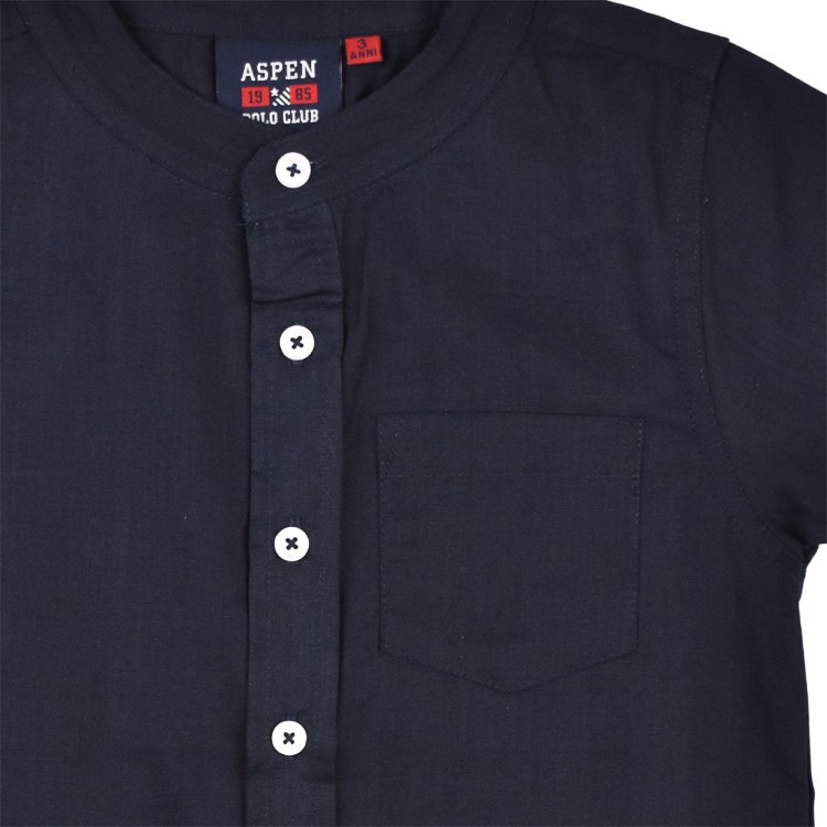 ASPEN POLO CLUB Camicia manica corta in lino blu per bambino