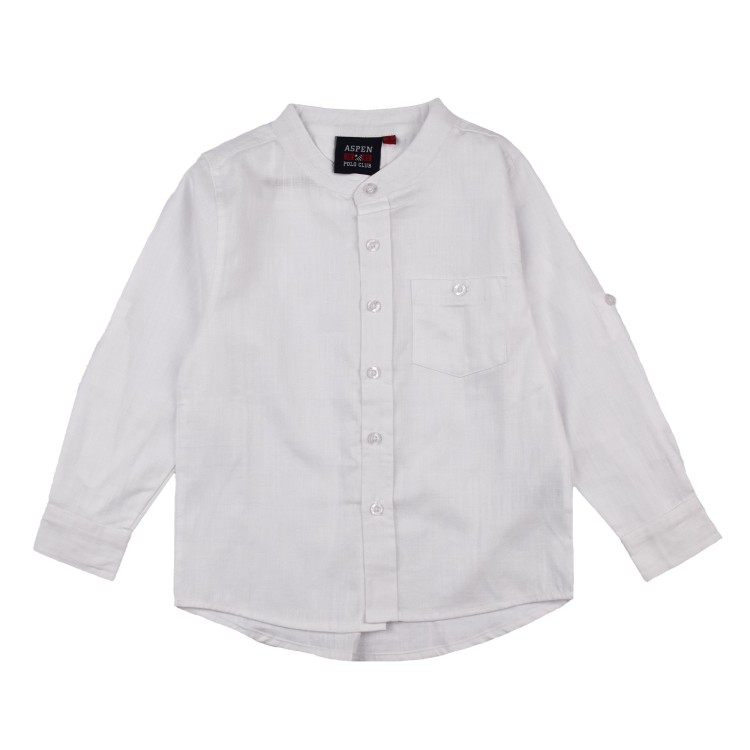 ASPEN POLO CLUB Camicia manica lunga in lino bianco per bambino