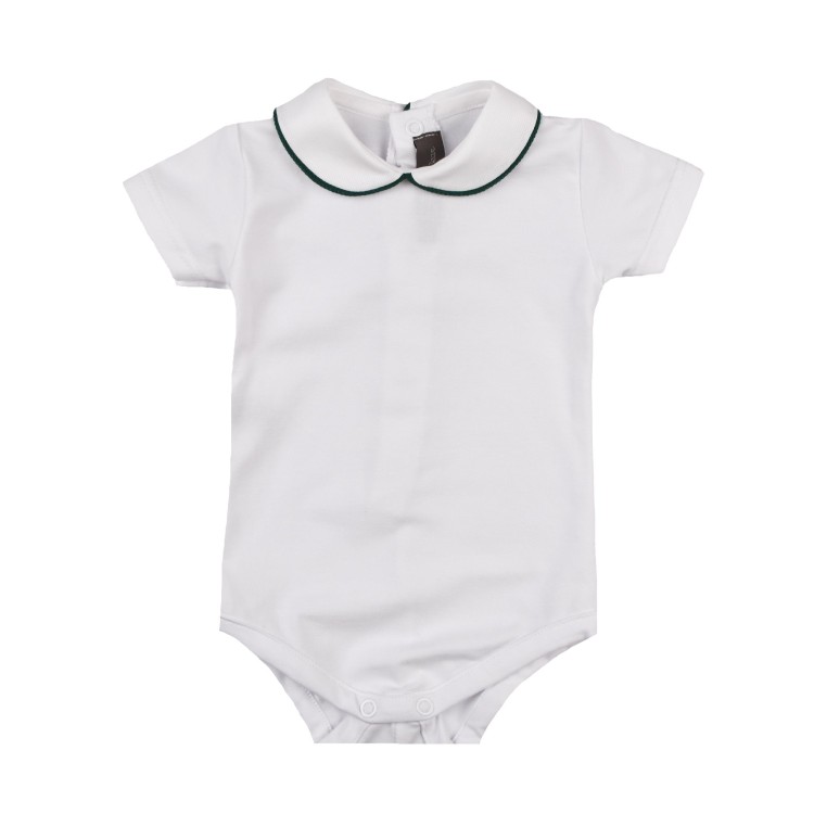 LITTLE BEAR Body  cotone manica corta colletto tondo bianco e verde neonato