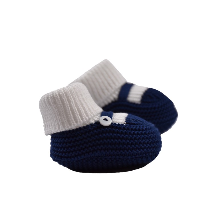 LITTLE BEAR Babucce in filo  bianco blu per neonato