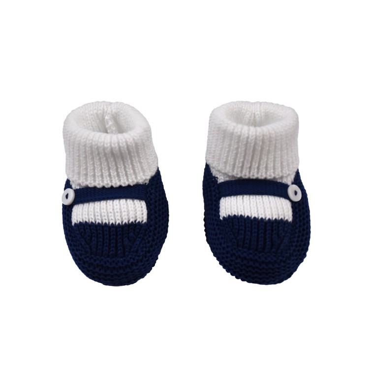 LITTLE BEAR Babucce in filo  bianco blu per neonato