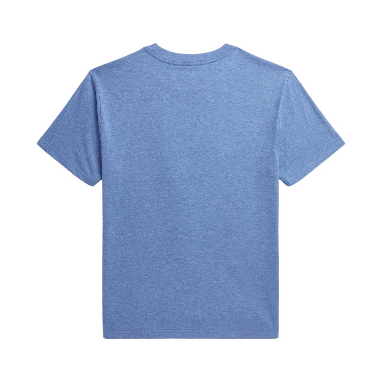 RALPH LAUREN T-shirt in cotone blu melange con stampa bear per bambino