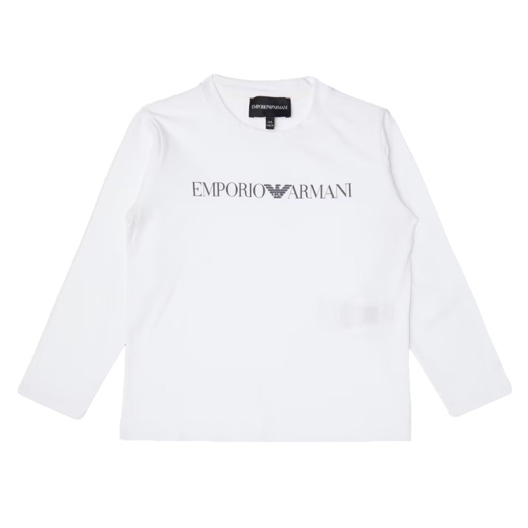 EMPORIO ARMANI Maglia bianca girocollo logo frontale bambino