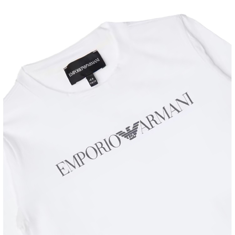 EMPORIO ARMANI Maglia bianca girocollo logo frontale bambino