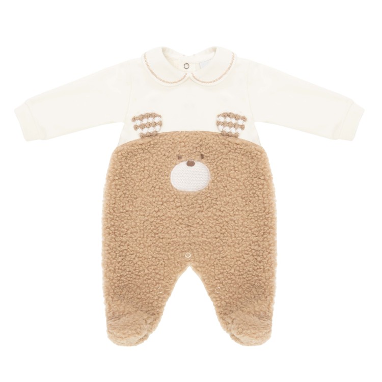 MARLU' Tutina in cotone con ricamo beige per neonato