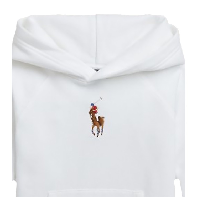 RALPH LAUREN Felpa bianca con cappuccio e ricamo bambini