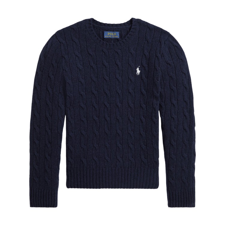 RALPH LAUREN Maglione blu navy con trecce bambini