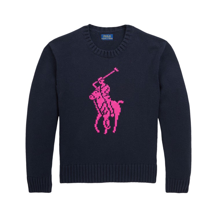 RALPH LAUREN Maglione blu navy con Big Pony a intarsio bambini