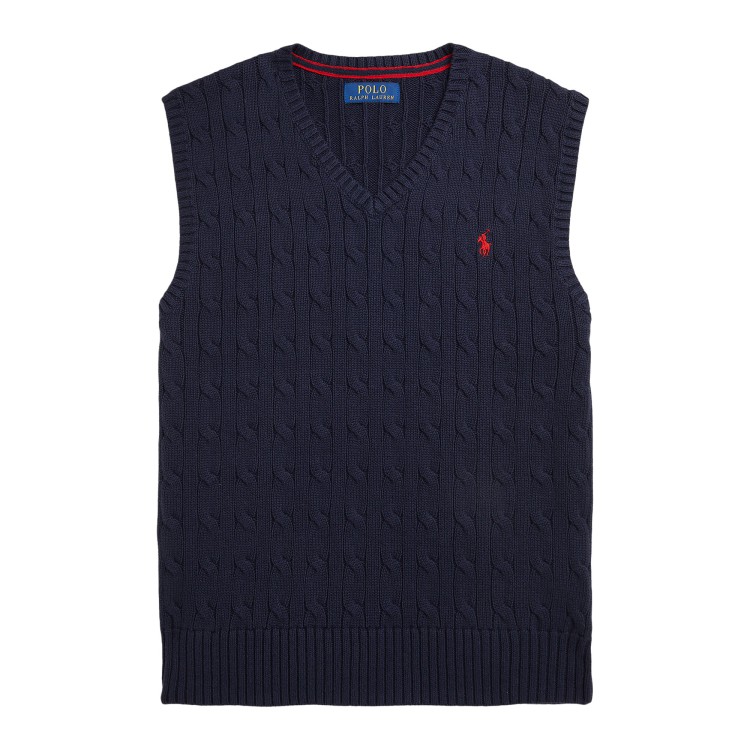 RALPH LAUREN Gilet blu in maglia di cotone a trecce bambini