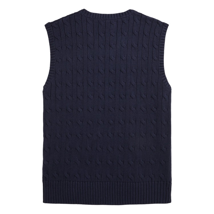 RALPH LAUREN Gilet blu in maglia di cotone a trecce bambini